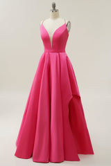 Fuchsia Spaghetti Straps A-Line Prom Dress
