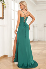 Dark Green Spaghetti Straps Mermaid Prom Dress