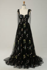 Green Tulle A Line Corset Plus Size Prom Dress with Embroidered