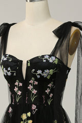 Black Embroidery Corset Long Prom Dress