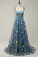 Black Embroidery Corset Long Prom Dress