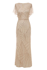 Sheath V Neck Light Khaki Formal Party Dress with Beading