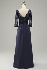 Long Sleeves Blue Mother of Bride Dress with Appliques