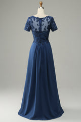 Blue A Line Mother of Bride Dress with Appliques