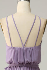 A Line Halter Grey Purple Long Bridemaid Dress with Bowknot