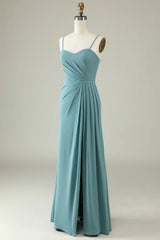 Green pendant long chiffon bridesmaid dress