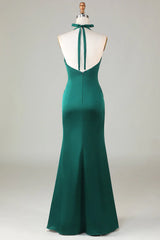 Fish Tail Hanging Neck Dark Green Bridesmaid Dress