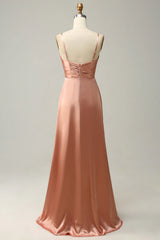 Powder blusher thin shoulder belt slit line bridesmaid dress