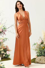 Green Halter Sleeveless A Line Bridesmaid Dress