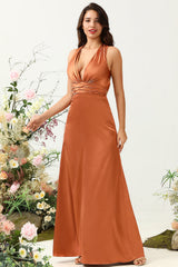 Green Halter Sleeveless A Line Bridesmaid Dress