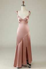 Blush Prom Dresses, Asymmetrical Boho Bridesmaid Dress
