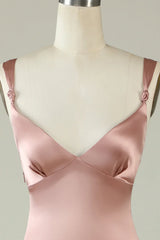 Powder blusher asymmetrical slit bridesmaid dress