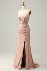 Mermaid Spaghetti Straps Royal Blue Long Prom Dress with Beading