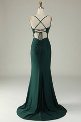 Mermaid Spaghetti Straps Dark Green Long Prom Dress