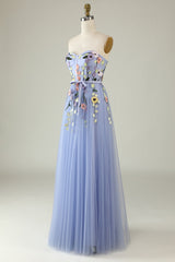 A Line Sweetheart Lavender Long Prom Dress with Appliques