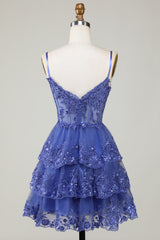 Sparkly Spaghetti Straps Sequins Purple Short Homecoming Dress