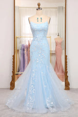 Wholesale Blue Mermaid Spaghetti Straps Lace Up Long Prom Dress With Sequin prom clothing
