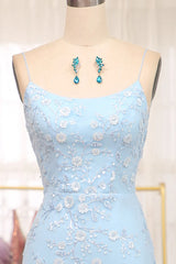 Wholesale Blue Mermaid Spaghetti Straps Lace Up Long Prom Dress With Sequin prom clothing