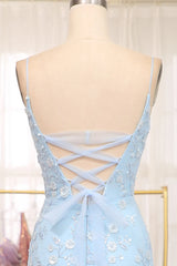 Wholesale Blue Mermaid Spaghetti Straps Lace Up Long Prom Dress With Sequin prom clothing