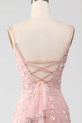 Mermiad Blush Spaghetti Straps Prom Dress with Appliques