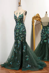 Wholesale Sparkly Dark Green Mermaid Long Prom Dress With Slit And Beading prom dresses with long sleeves