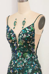 Wholesale Sparkly Dark Green Mermaid Long Prom Dress With Slit And Beading prom dresses with long sleeves