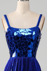 Sparkly Lace-Up Back Royal Blue Prom Dress with Slit