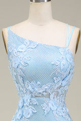 Stylish Mermaid Light Blue Long Prom Dress with Appliques