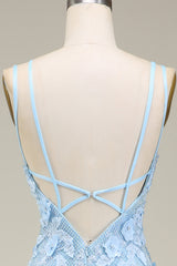 Stylish Mermaid Light Blue Long Prom Dress with Appliques