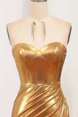 Wholesale Sparkly Golden Mermaid Sweetheart Zipper Back Long Prom Dress With Slit prom dresses shops