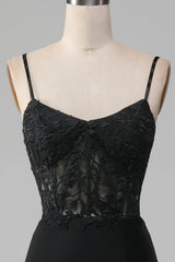 Black Mermaid Spaghetti Straps Corset Prom Dress With Appliques