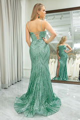 Wholesale Sparkly Green Mermaid Lace Up Back Long Prom Dress With Slit prom dresses shops