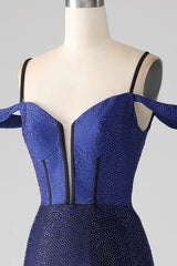 Wholesale Luxurious Navy Mermaid Off The Shoulder Long Corset Beaded Prom Dress prom dresses with long sleeves