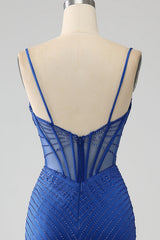 Royal Blue Mermaid Corset Prom Dress with Beading