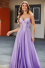 Sparkly Lilac A-Line Corset Prom Dresses with Rhinestones
