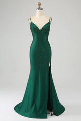 Wholesale Dark Green Glitter Mermaid Open Back Long Corset Beaded Prom Dress prom dresses with long sleeves