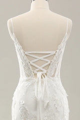 Floral lace white fishtail corset sheer wedding dress