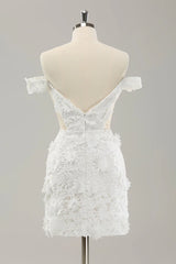 White detachable chiffon off shoulder hollow wedding dress