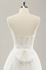 White strapless tight corset layered long wedding dress