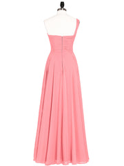 One Shoulder Chiffon Long Bridesmaid Gown-Watermelon