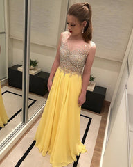 Long Chiffon Beaded V Neck Prom Dresses