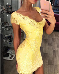 Sheath Homecoming Dresses Lace Cap Sleeves