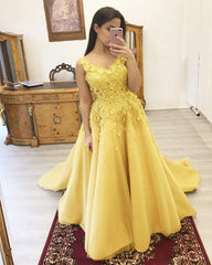 Tulle Appliques A Line Prom Dresses Open Back