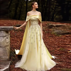 Gorgeous Sparkling Sequin Embroidery Off-the-shoulder A-Line Long Prom Dress Evening Dress HZ1024