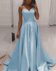 Yellow Sweetheart Satin Prom Dresses
