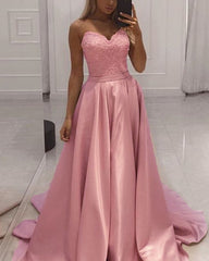 Yellow Sweetheart Satin Prom Dresses