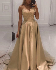 Yellow Sweetheart Satin Prom Dresses