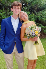 Yellow A-Line Strapless Pleats Satin Empire-Waist Sleeveless Short Homecoming Dress