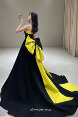 Yellow And Black Strapless With Bowknot Fashion Formal Dresses,CP0823