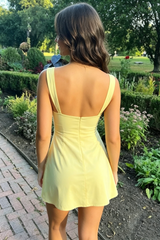 Cute Straps Square Neck Pleats Satin Mini Homecoming Party Dress